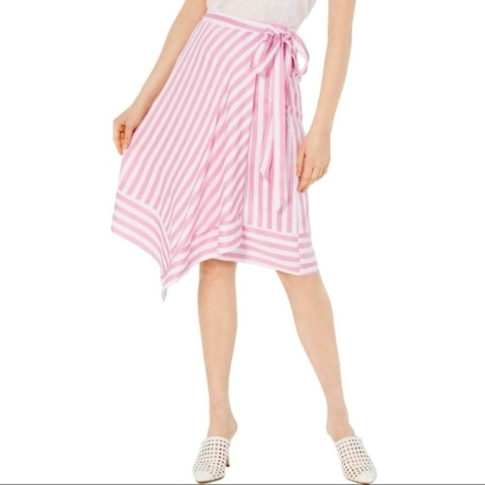 Lucy Paris Womens Striped Tie Wrap Summer Skirt Midi Size Medium Pink/ White